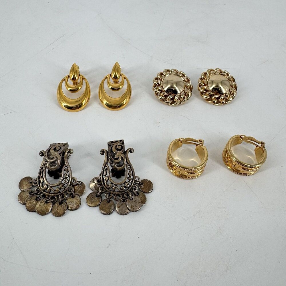 Vintage Clip On Earrings Lot 4 Napier Bergere Gold Tone Mixed Designer Styles